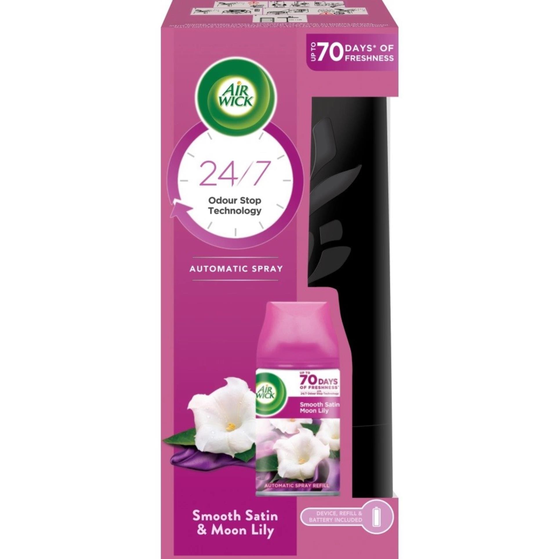 Levně Osvěžovač vzduchu Airwick Freshmatic - komplet (strojek + náplň), Jemný satén a lilie, 250 ml