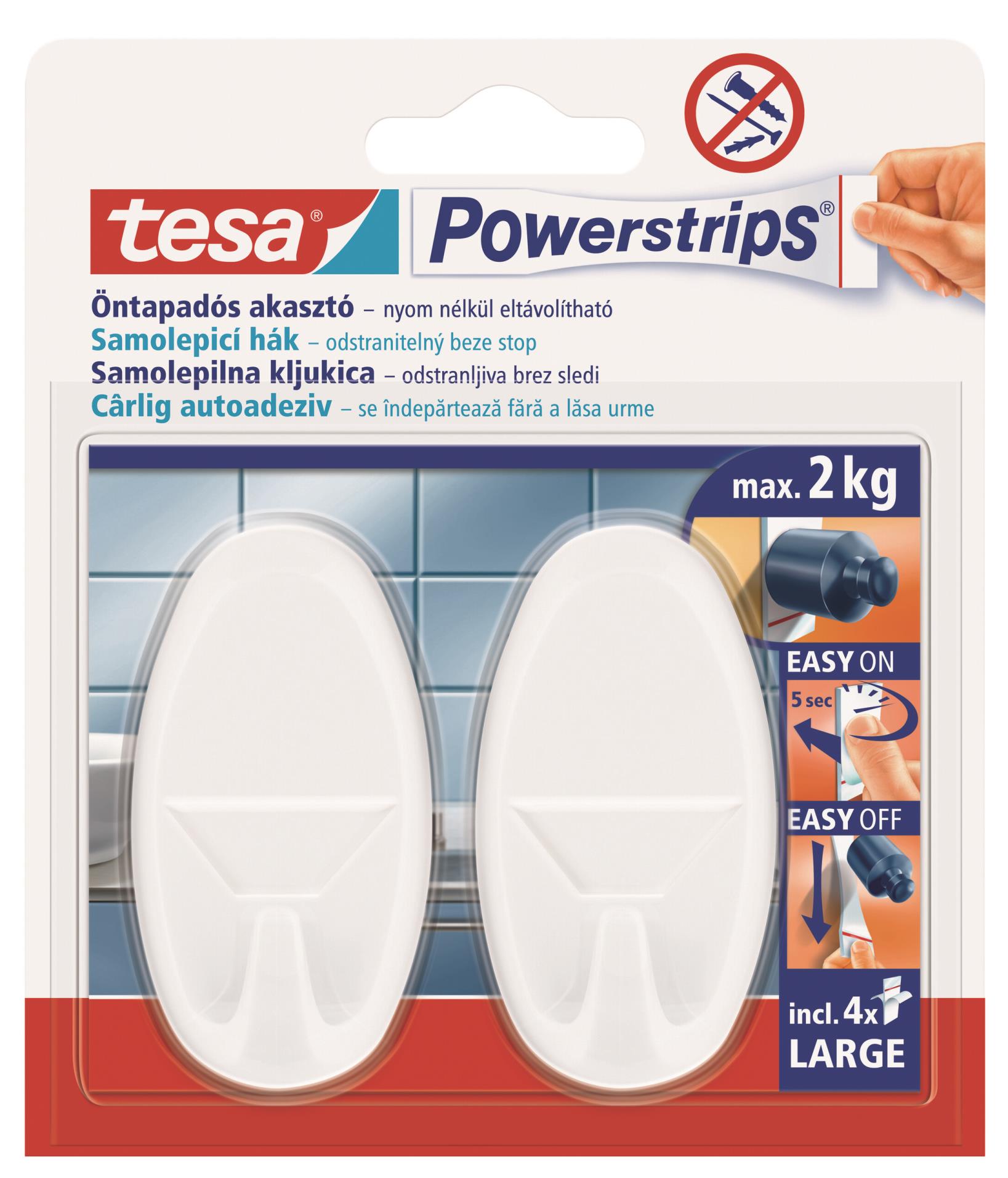Tesa Háčky, oválné velké háčky, bílý plast, nosnost 2kg, v balení 2ks (58013-00055-20)