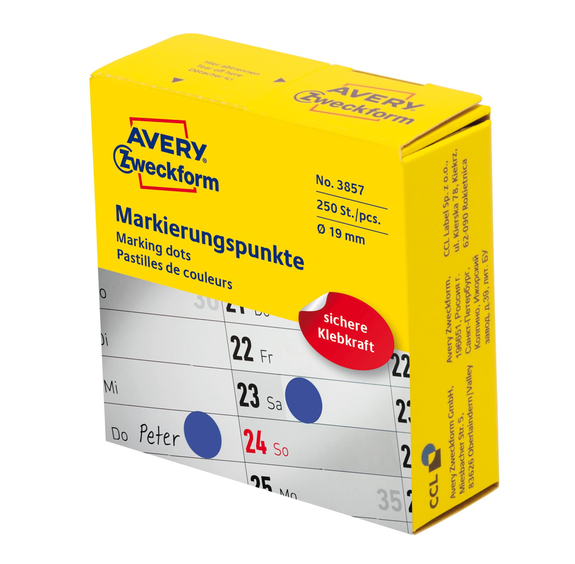 Levně Kulaté etikety v zásobníku Avery Zweckform - modré, průměr 19 mm, 250 ks