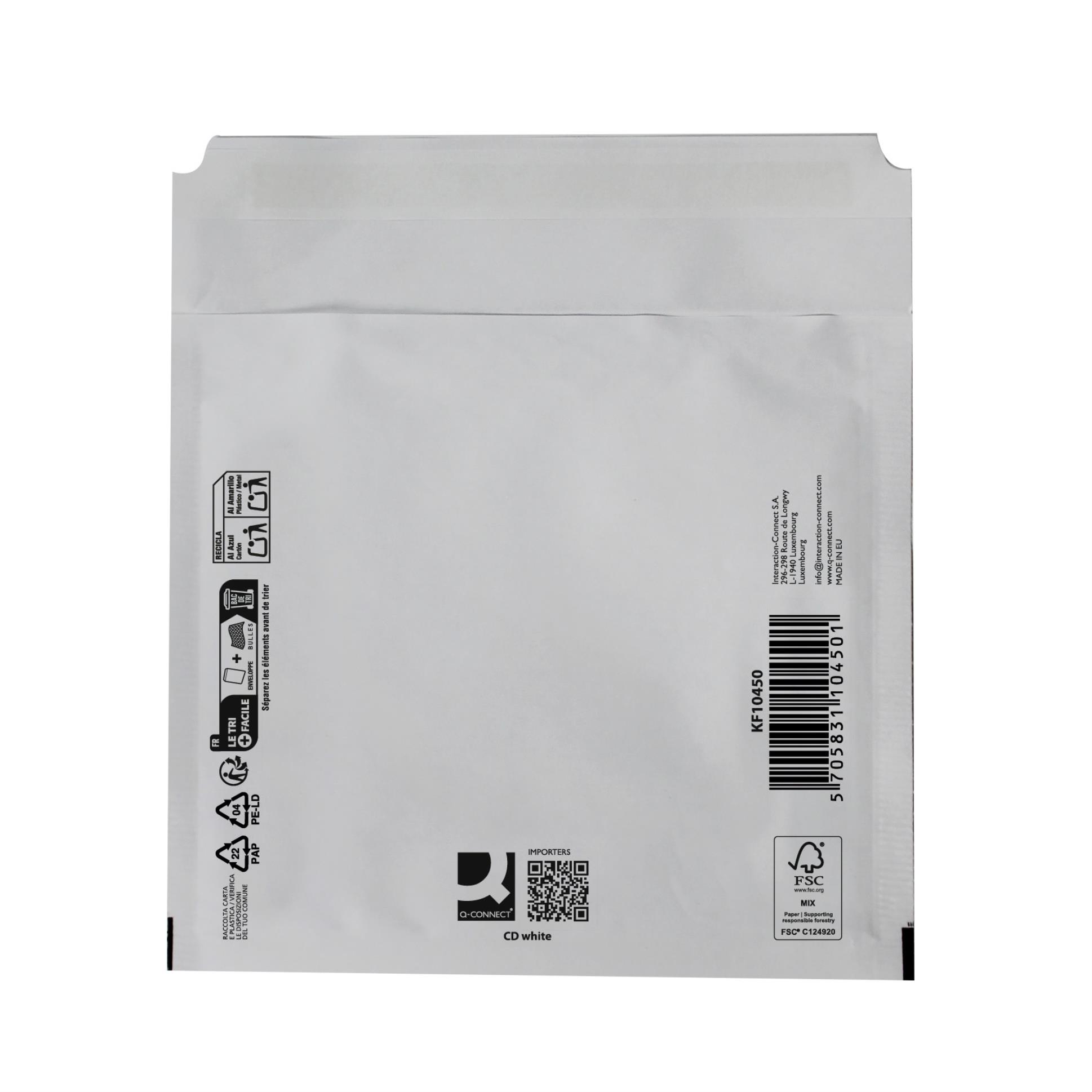 Bublinkové obálky Q-Connect - na CD, 200 x 175 mm, bílé, 100 ks