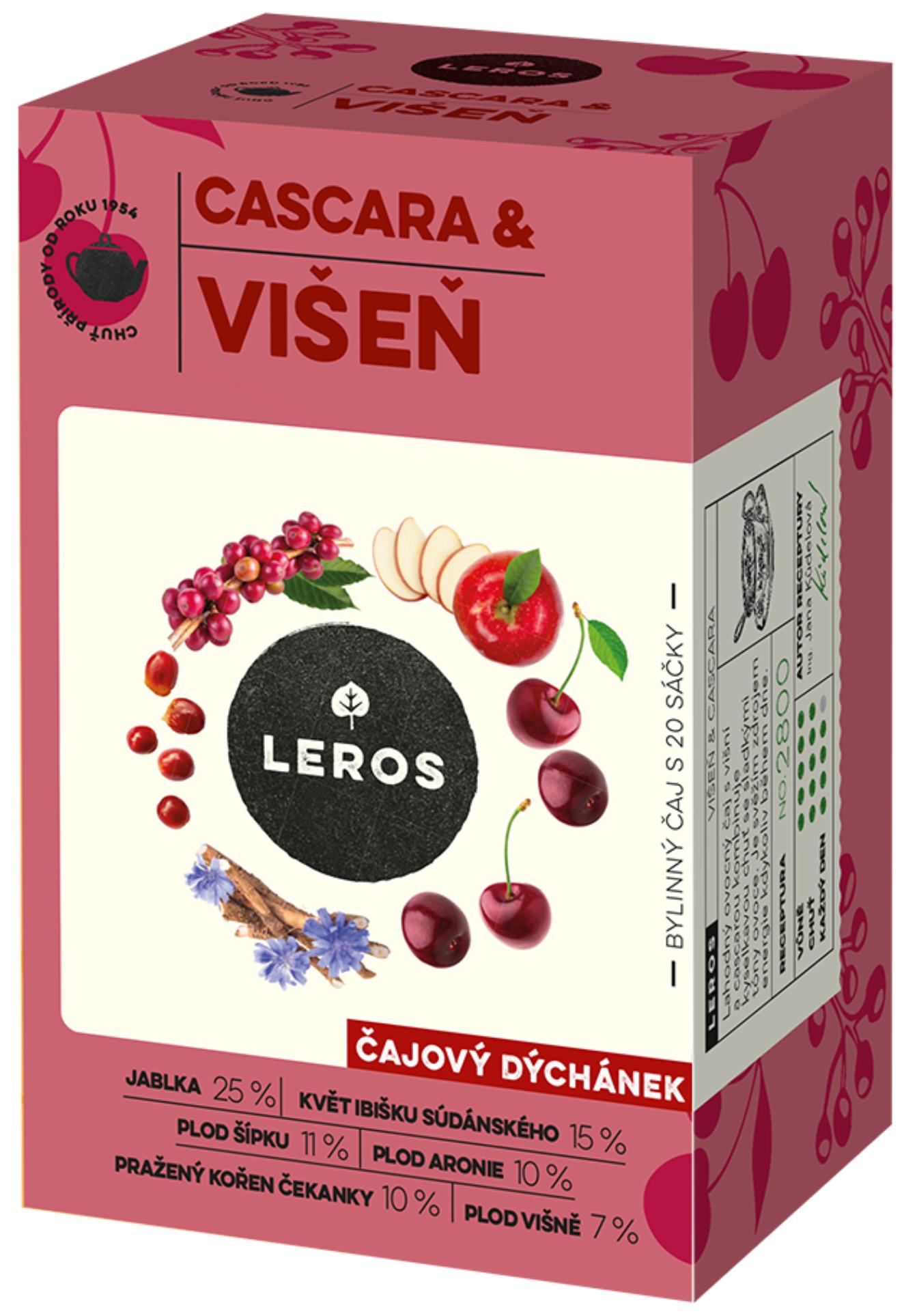Bylinný čaj Leros - Čajový dýchánek, višeň a cascara, 20x 2 g