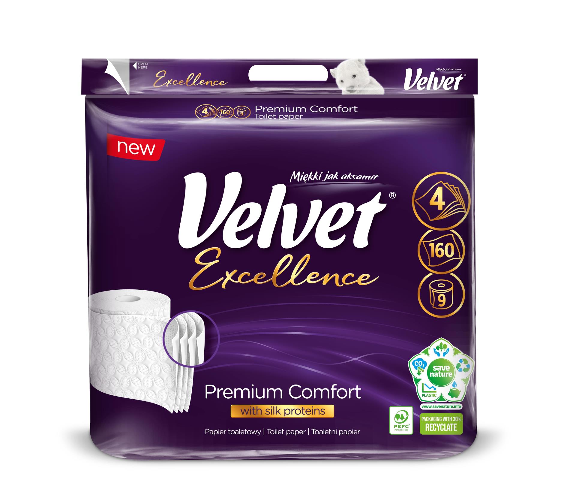 Levně Toaletní papír Velvet Excellence - 4vrstvý, 9 rolí