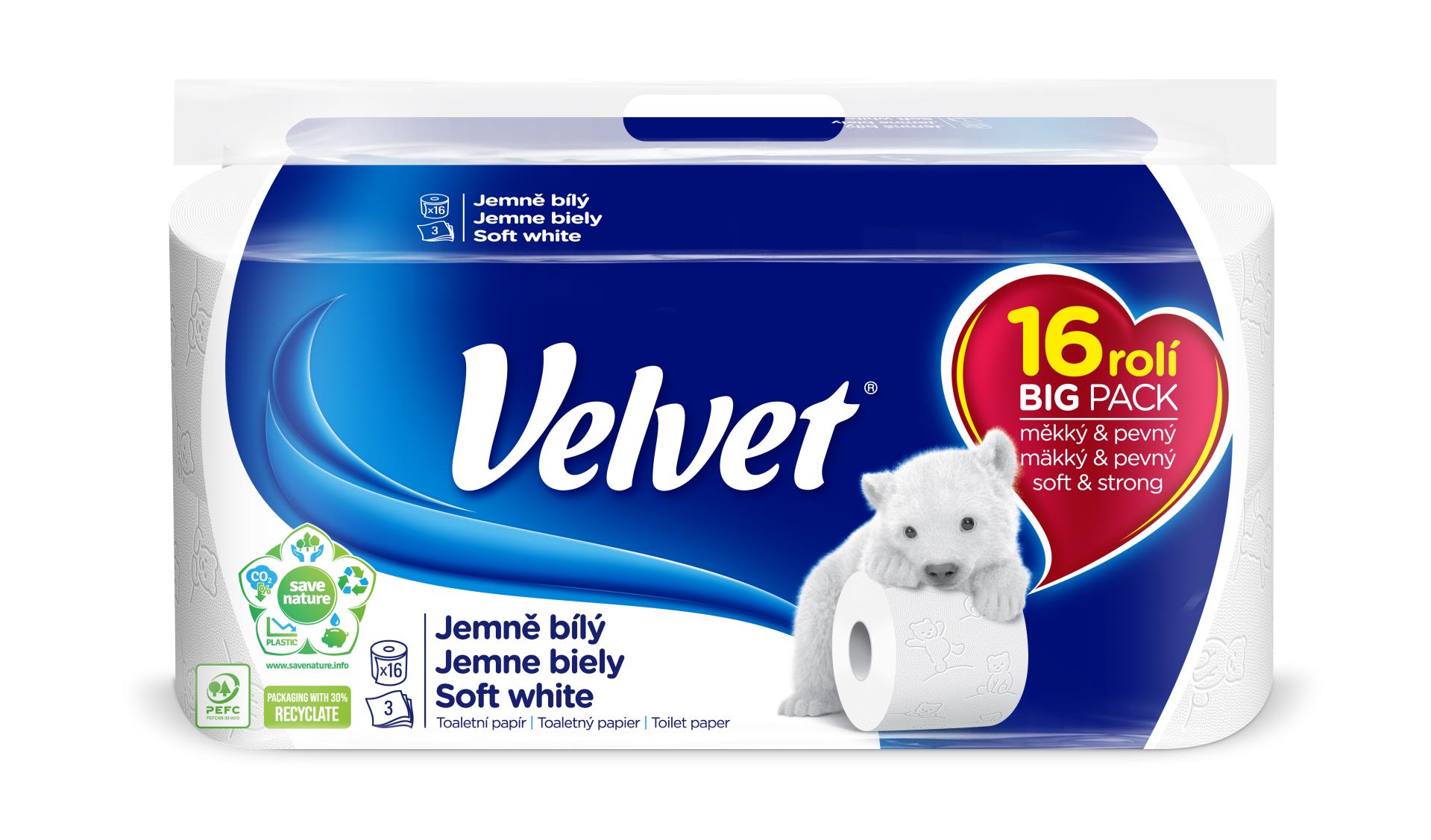Toaletní papír Velvet - 3vrstvý, 16 rolí