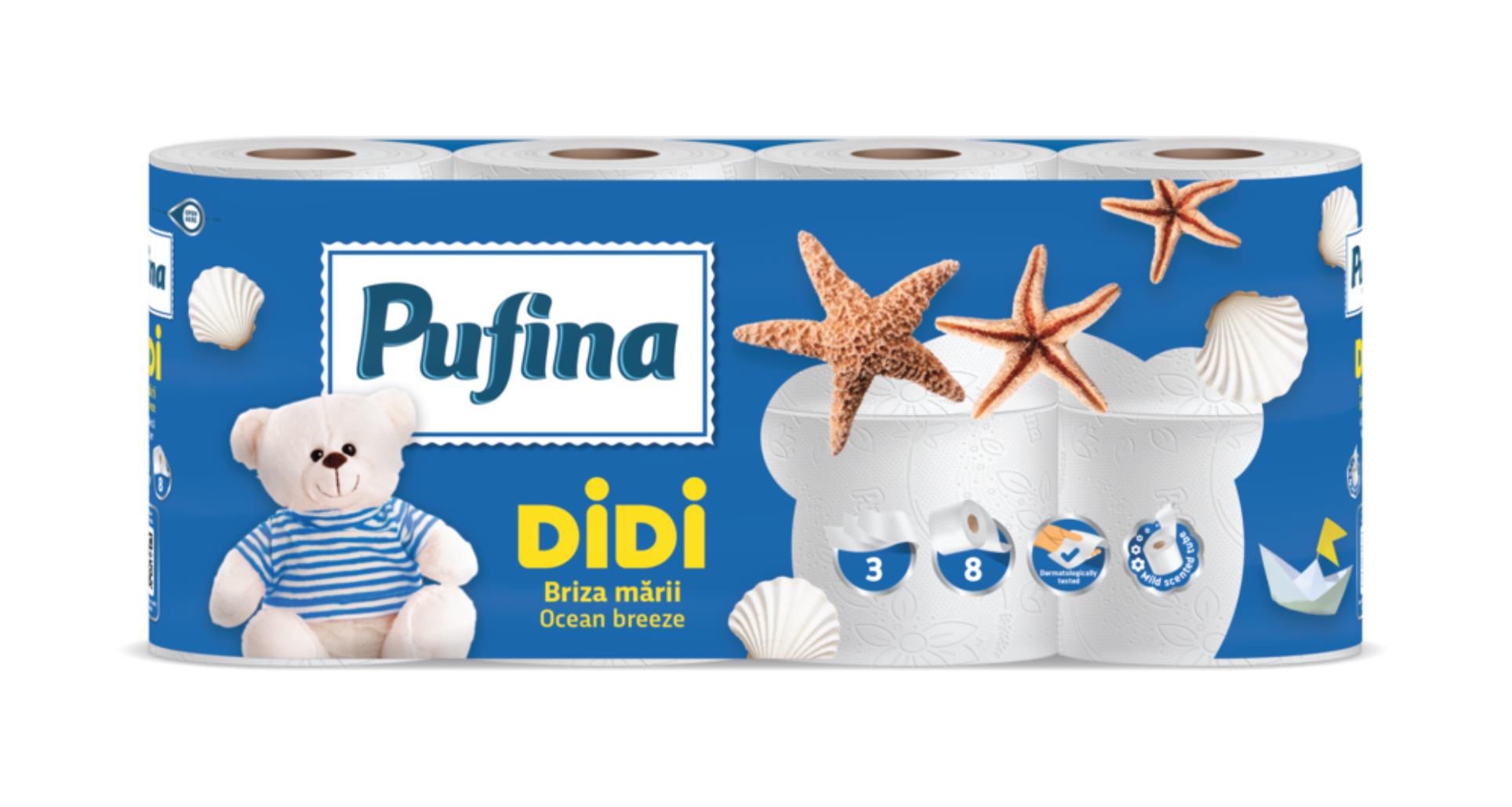 Levně Toaletní papír Pufina Ocean Breeze,3vrstvý,8 rolí