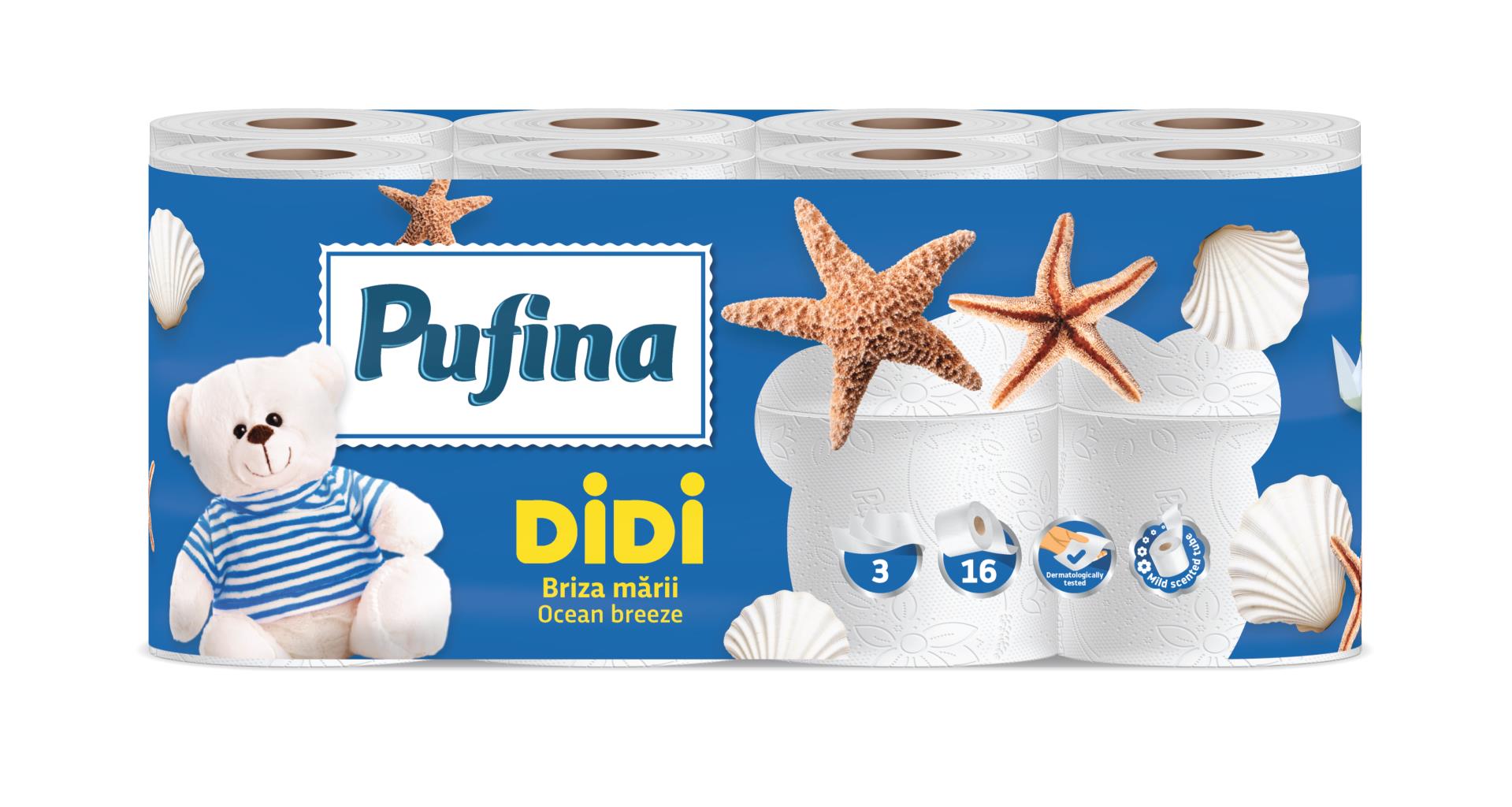 Toaletní papír Pufina Ocean Breeze,3vrstvý,16 rolí