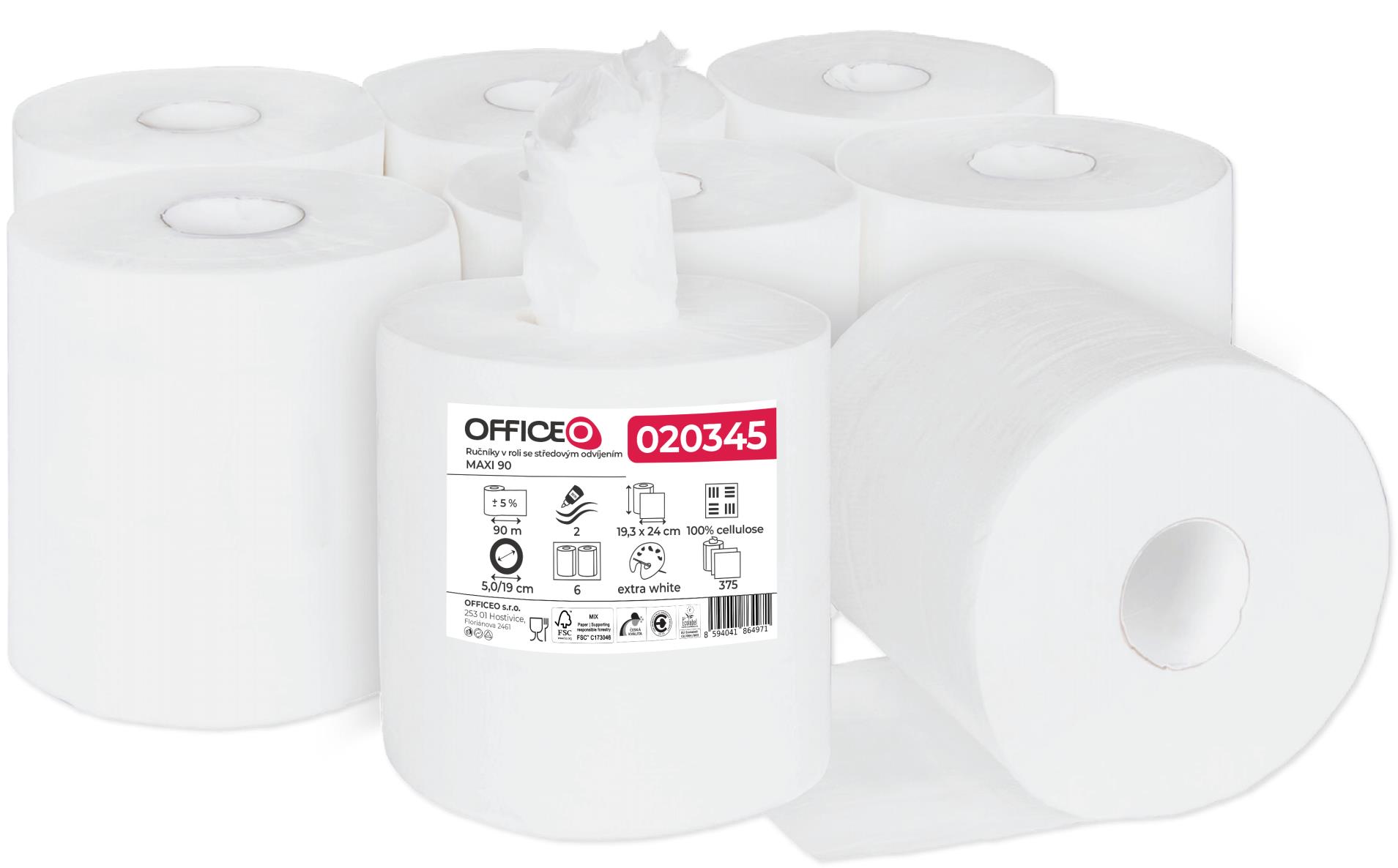 OFFICEO Papírové ručníky v roli PrimaSoft MAXI 90 - 2vrstvé, bílé, 12 rolí