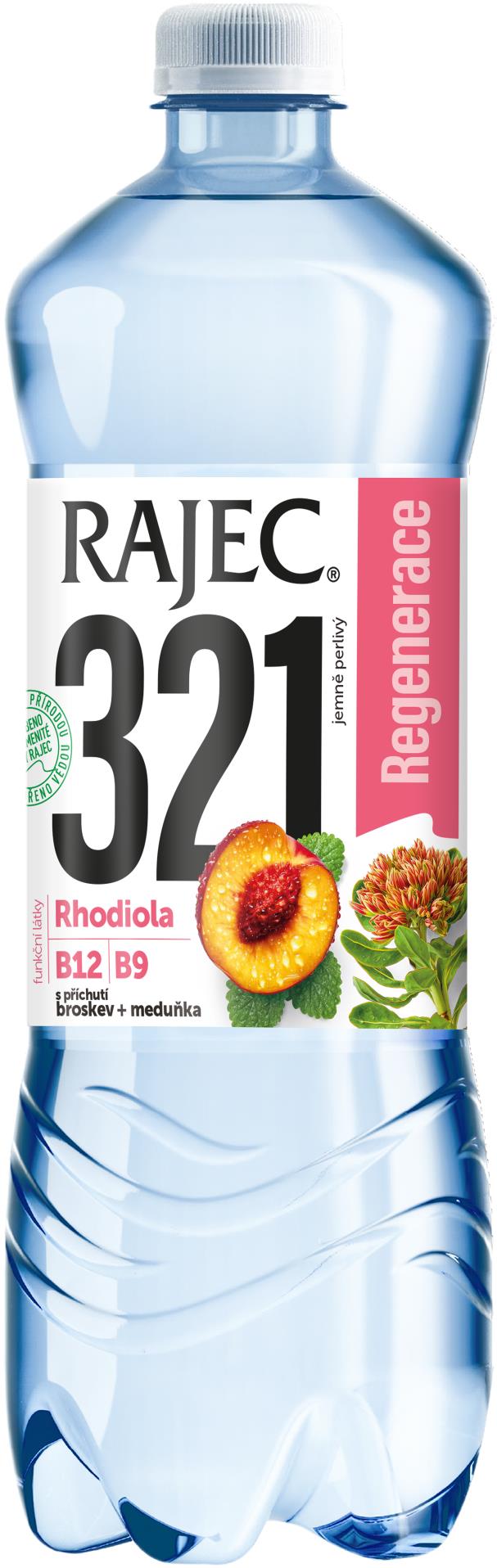 Levně Ochucená voda Rajec 321 - broskev, meduňka, jemně perlivá, 8x 0,75 l