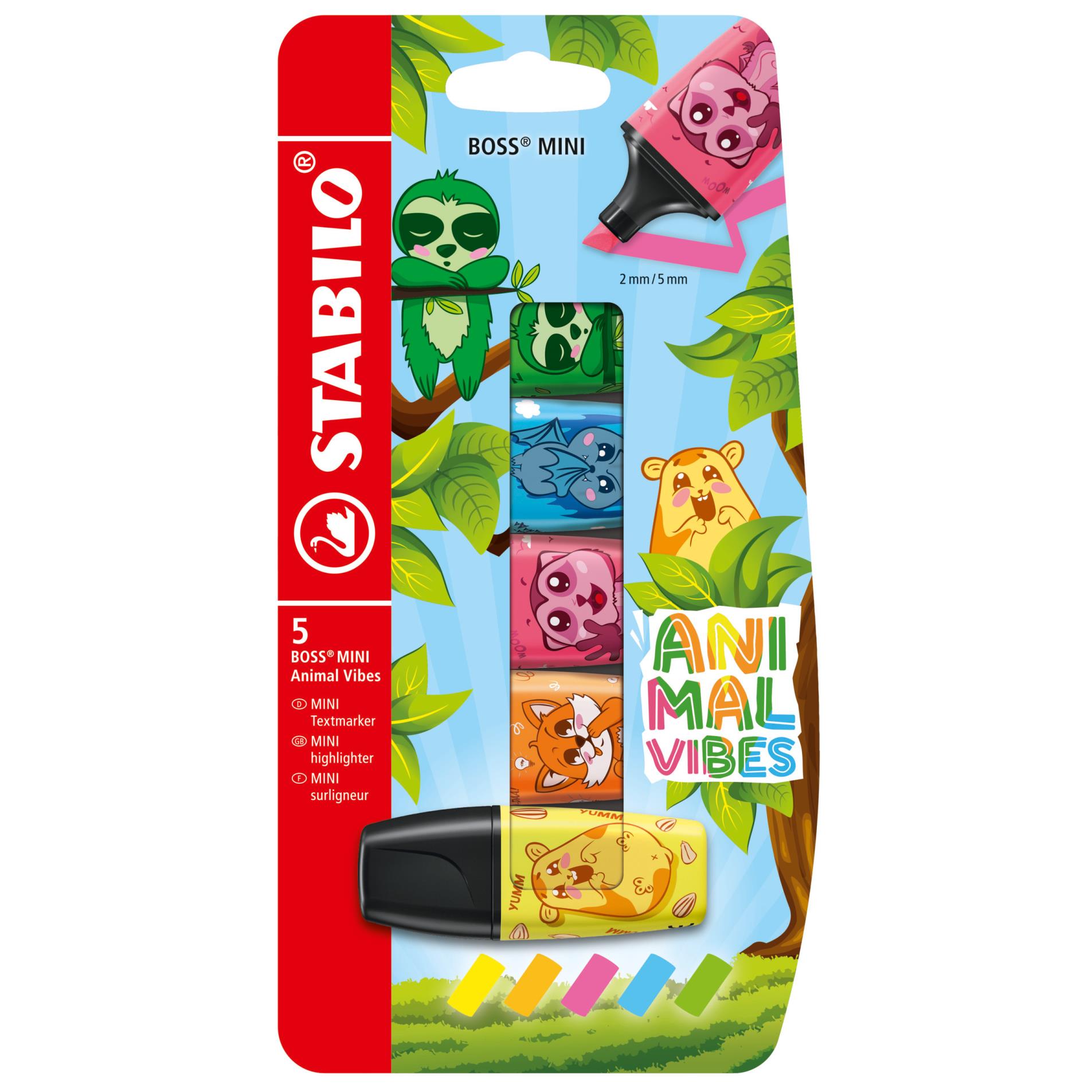 Levně Zvýrazňovač STABILO BOSS MINI ANIMAL VIBES - sada 5 barev