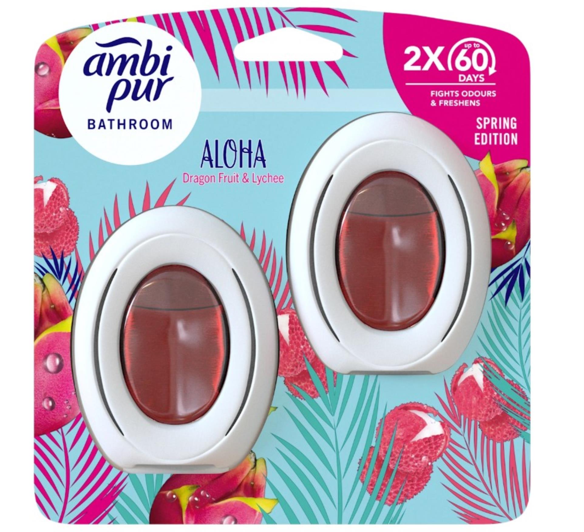 Osvěžovač vzduchu Ambi Pur Bathroom - Aloha Dragon Fruit & Lichee, 2 x 8 ml