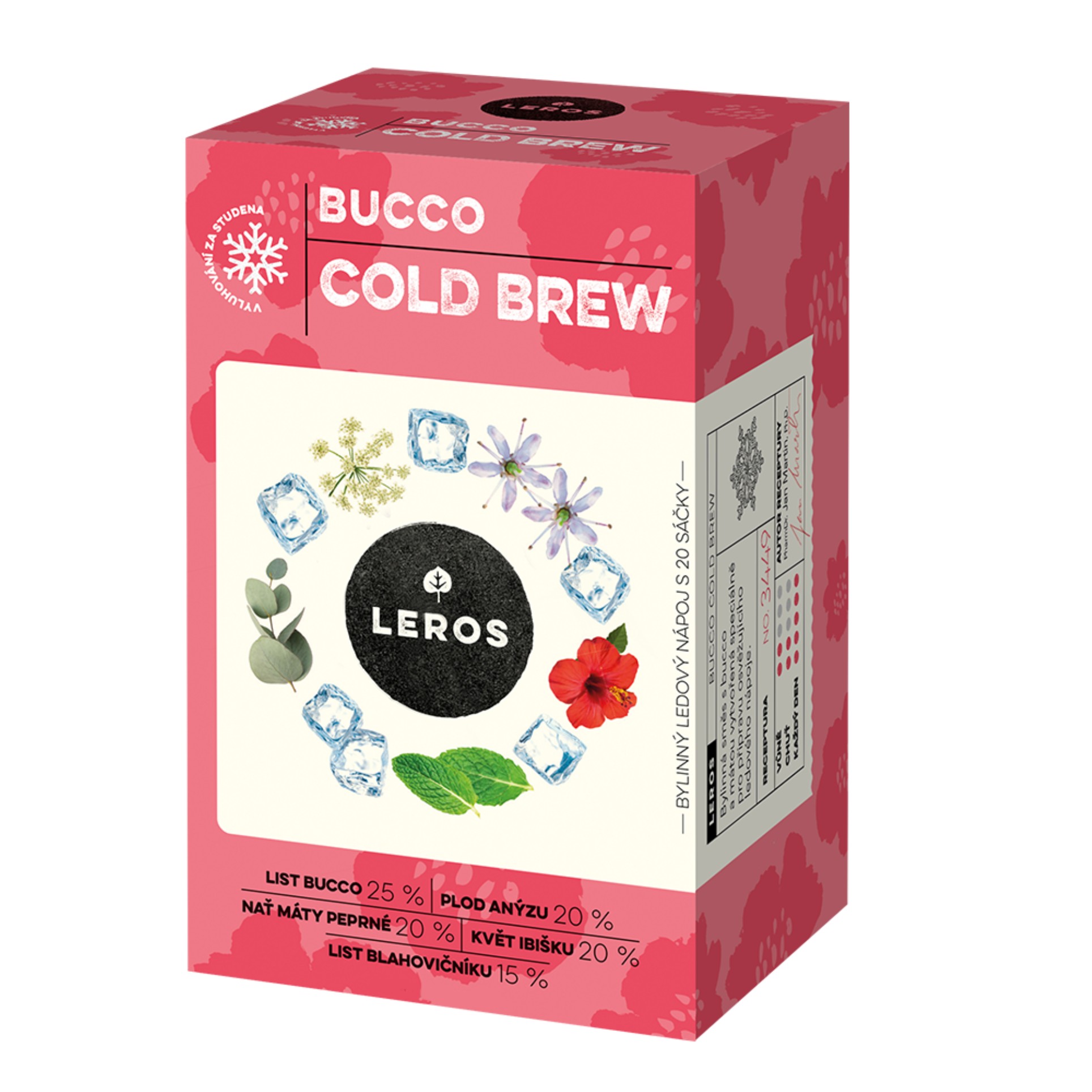 Bylinný čaj Leros Cold Brew - Bucco, i do studené vody, 20x 1,8g, 36 g