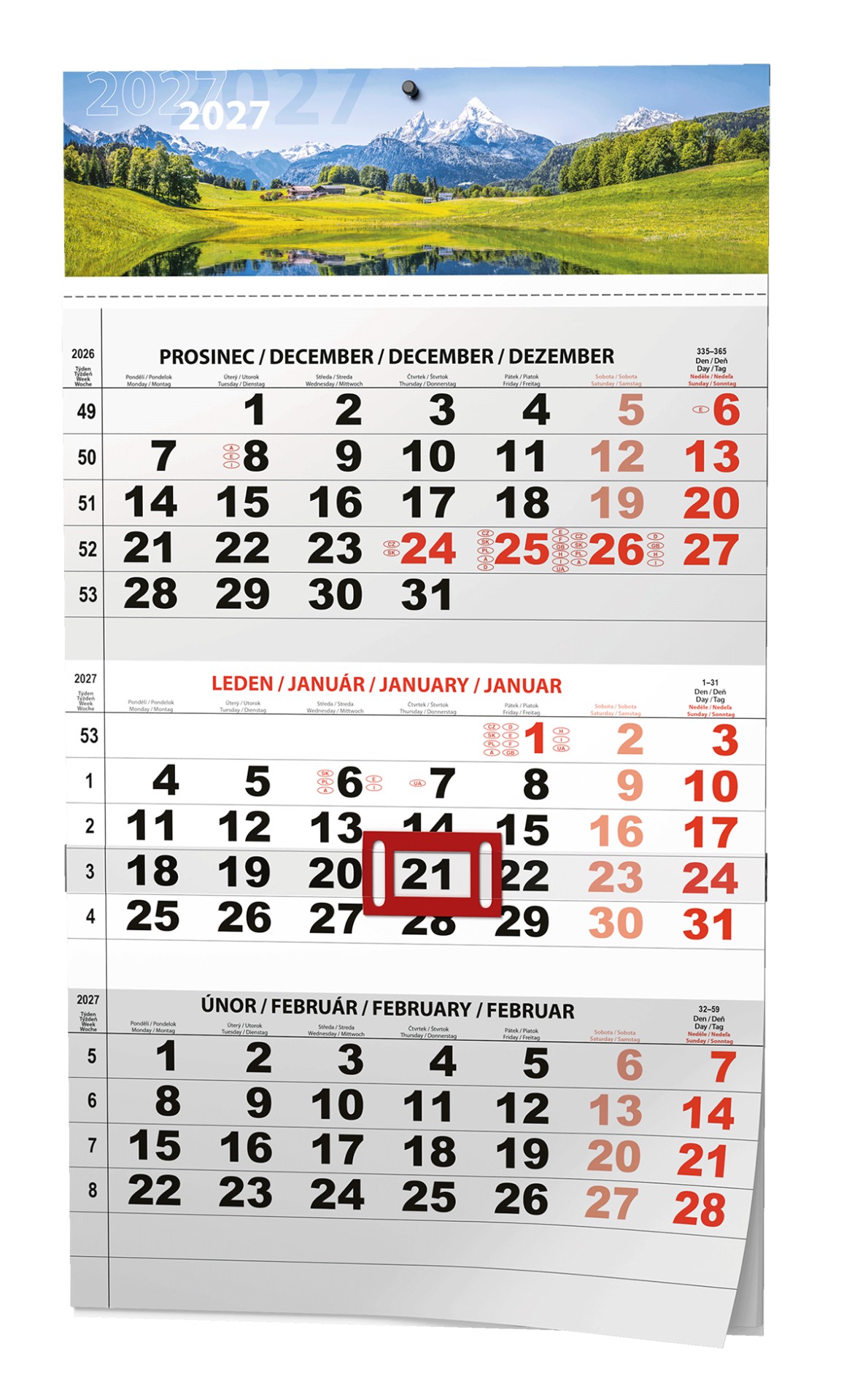 Nástěnný tříměsíční kalendář 2027, černý