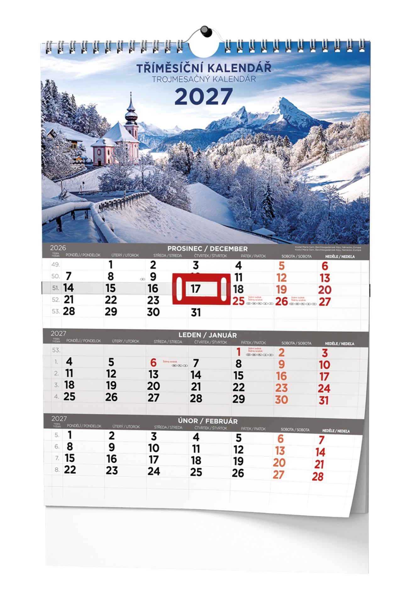 Nástěnný tříměsíční kalendář 2027, obrázkový