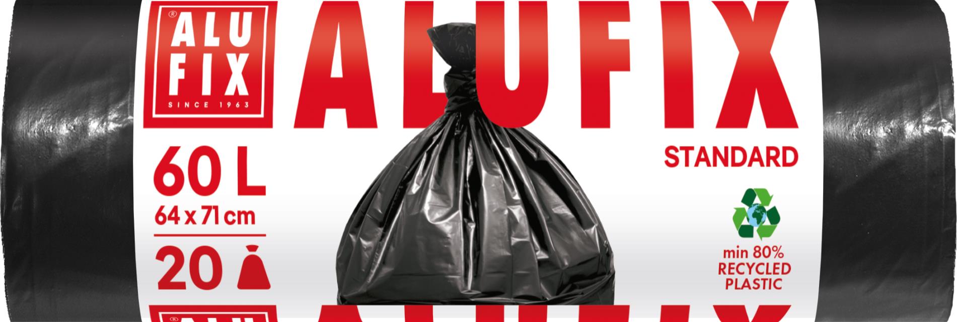 Pytle na odpad Alufix – 60 l, 20 ks, 15 µm, HDPE, 64 × 71 cm, černé
