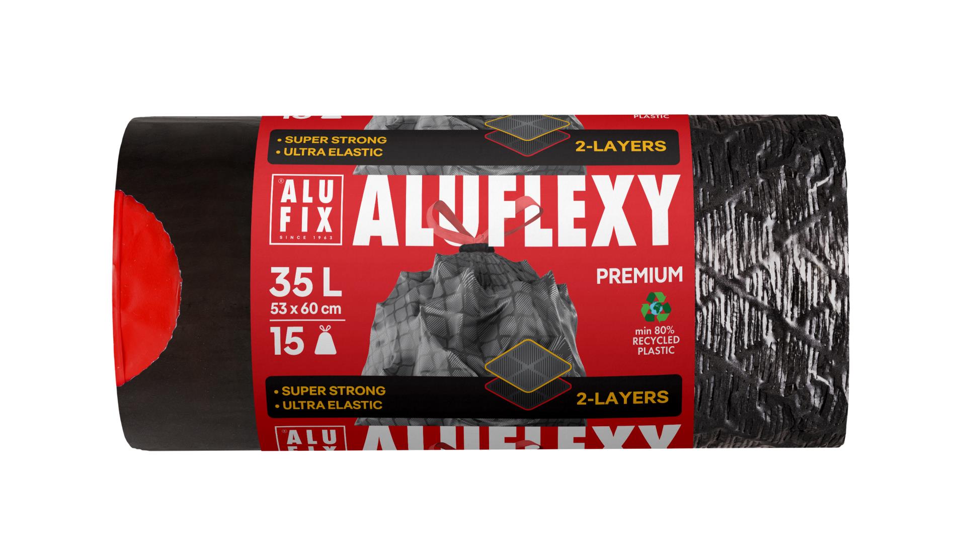 Pytle na odpad Alufix – zatahovací, 35 l, 15 ks, 28 µm, 53 × 60 cm, černé