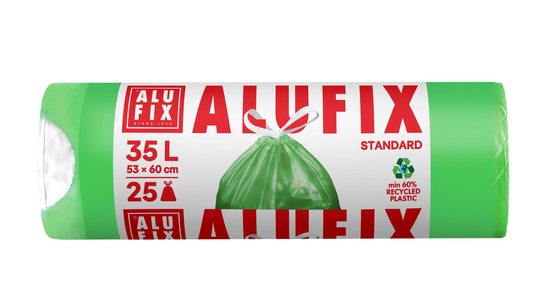 Pytle na odpad Alufix – zatahovací, 35 l, 25 ks, 15 µm, HDPE, 53 × 60 cm, zelené