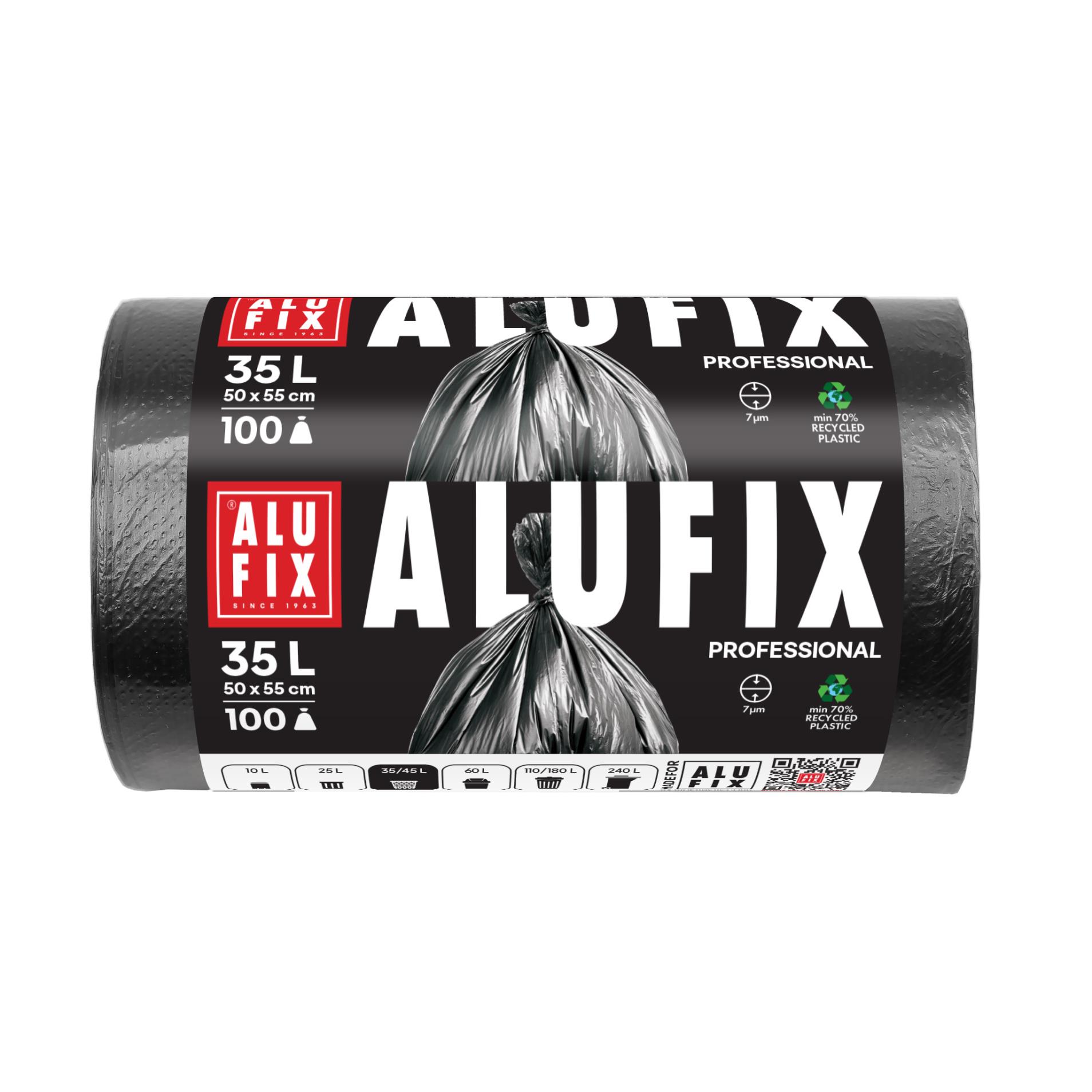 Pytle na odpad Alufix - 35 l, 100 ks, 7 µm, HDPE, 50 × 55 cm, černé