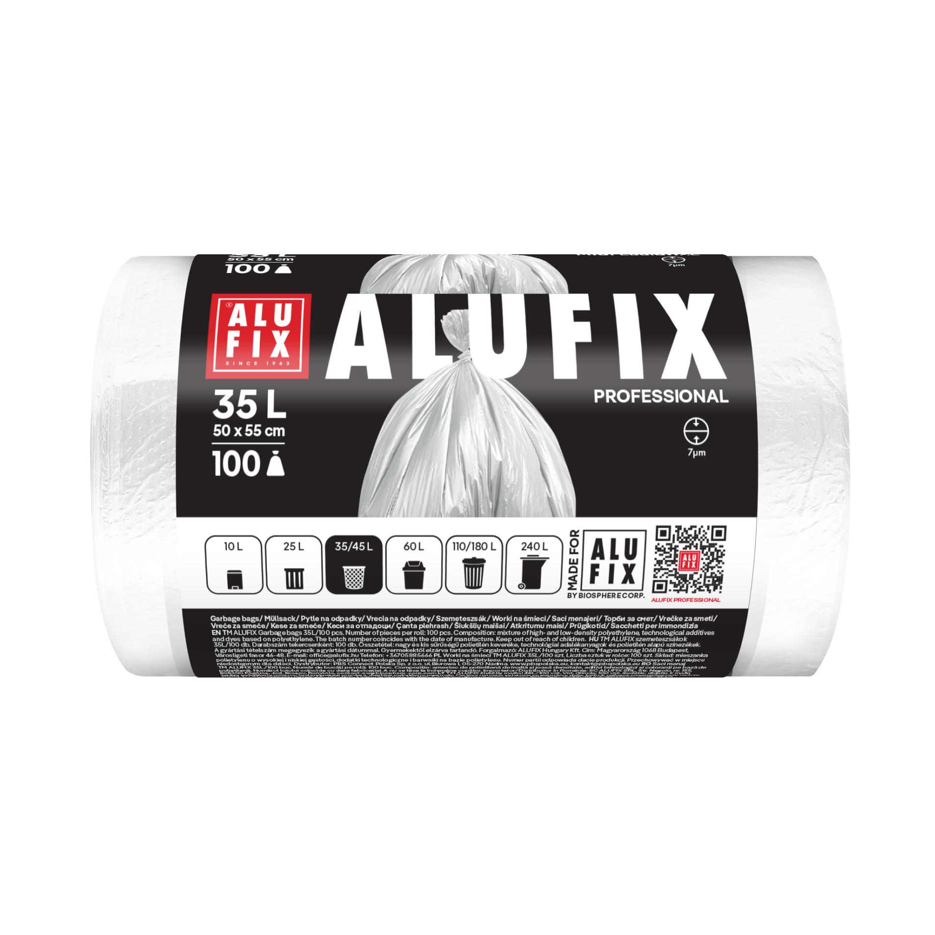 Pytle na odpad Alufix - 35 l, 100 ks, 7 µm, HDPE, 50 × 55 cm, bílé