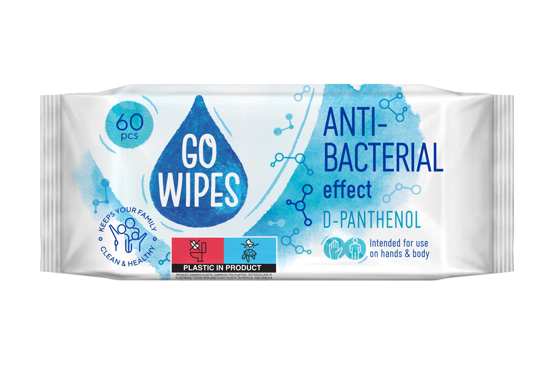 Vlhčené ubrousky GoWipes – antibakteriální, s vitamínovým komplexem, 60 ks