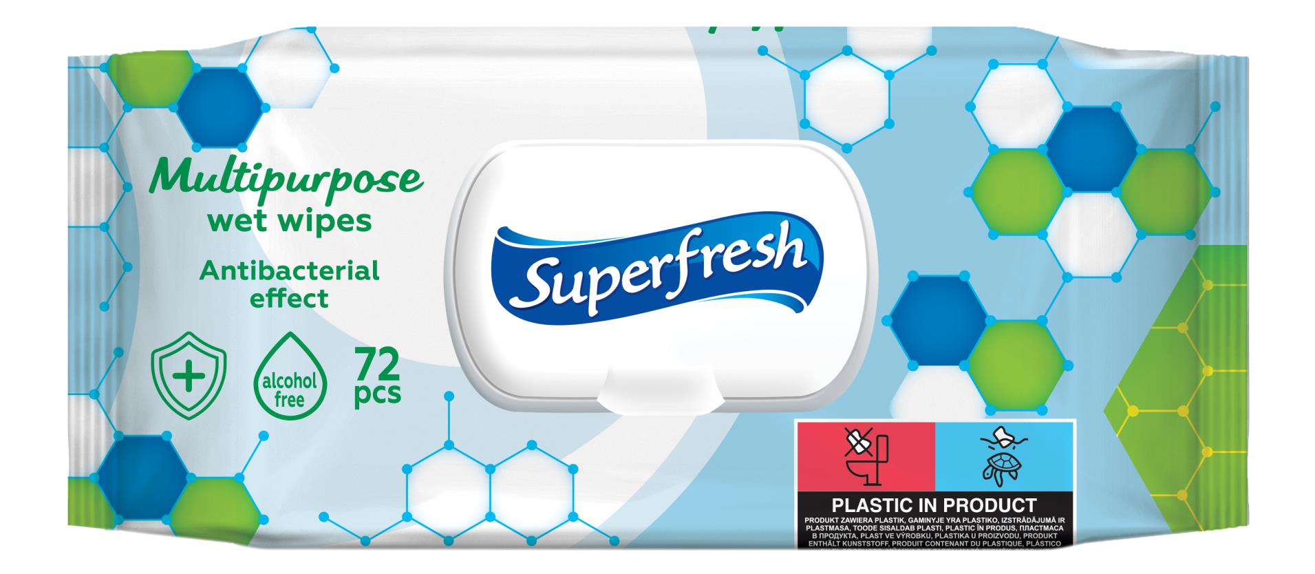 Vlhčené ubrousky Superfresh – antibakteriální, uzavíratelné víčko, 72 ks