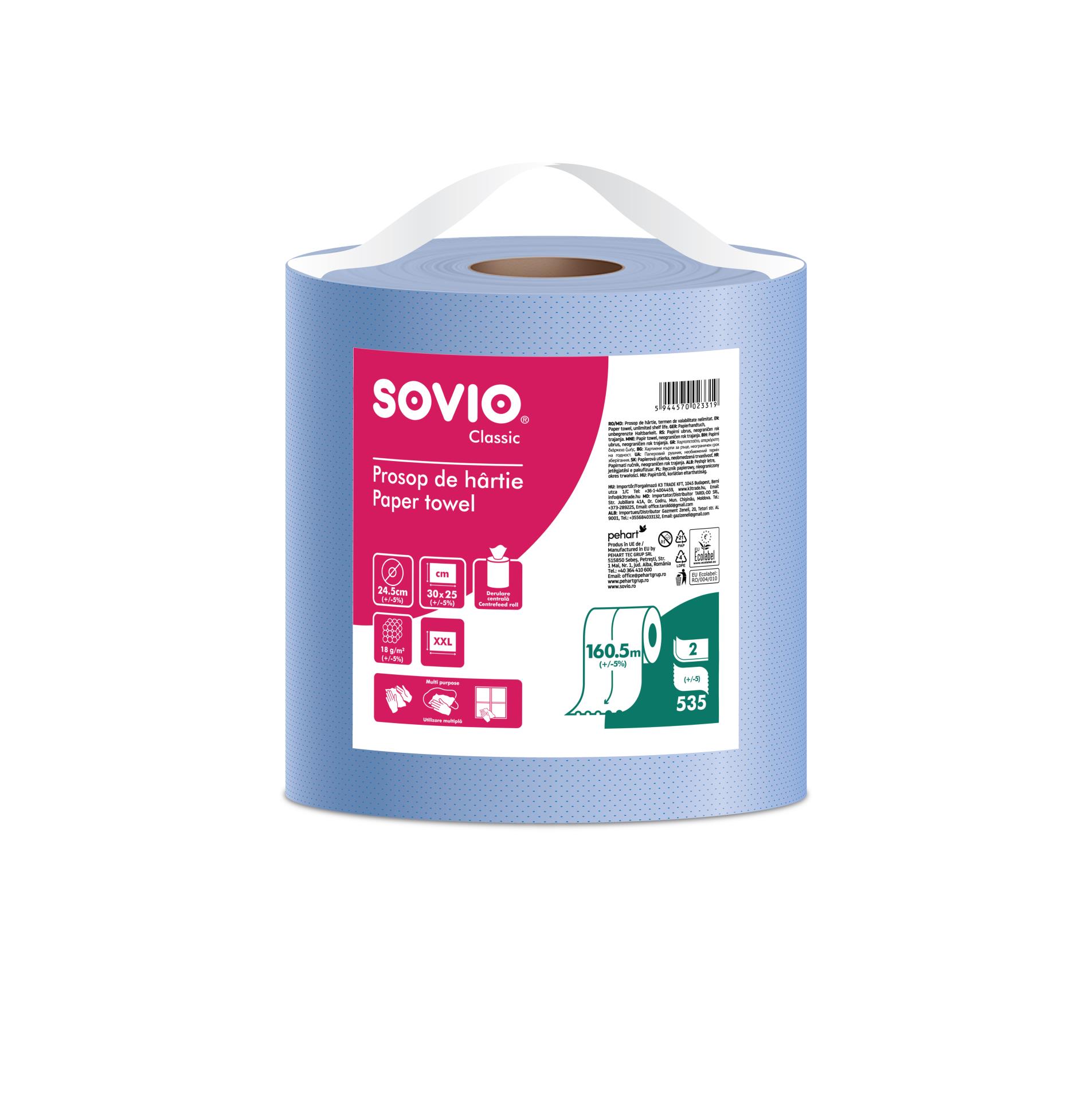 Průmyslová utěrka Blue Monoroll Sovio - 2vrstvé, celulóza, 160,5 m