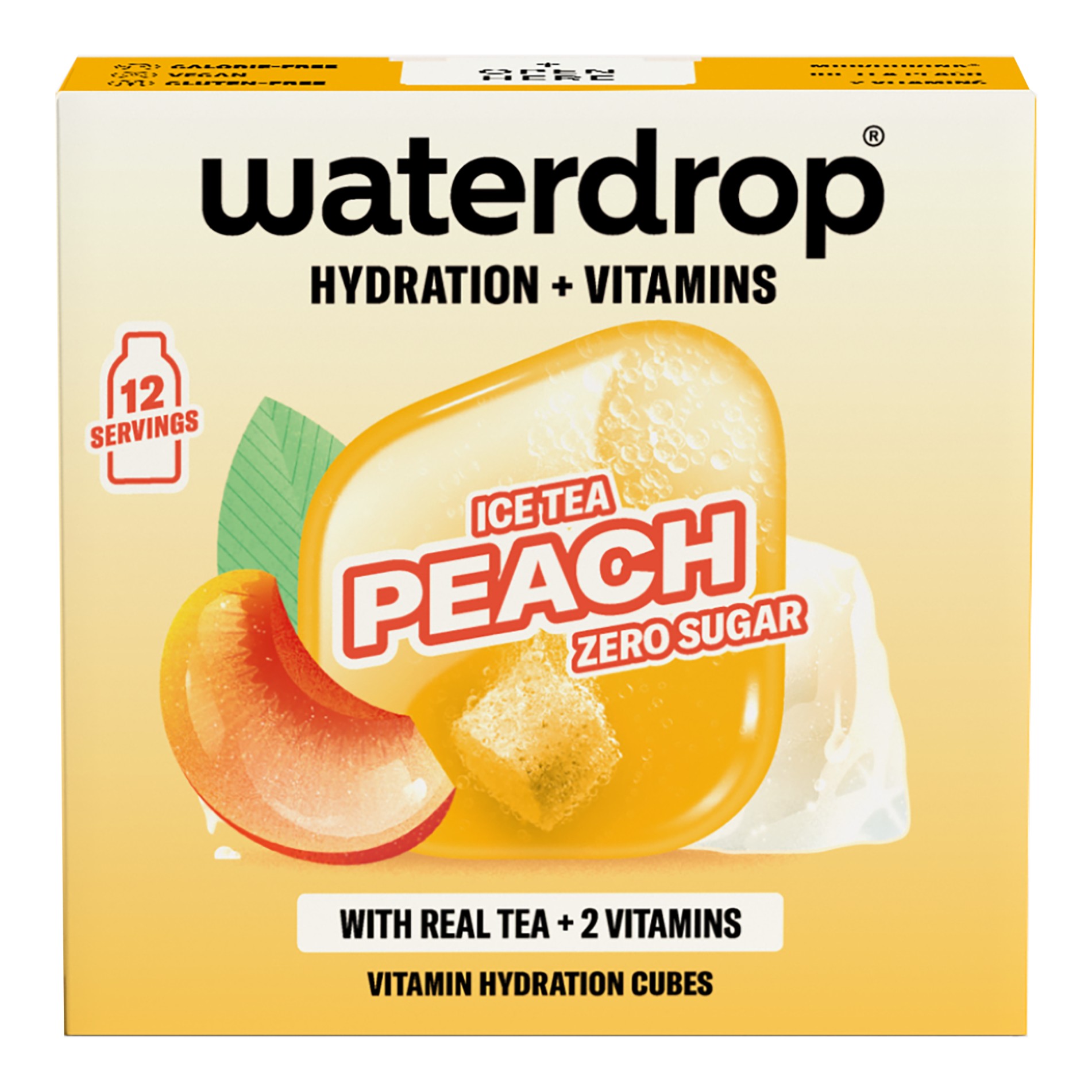 Šumivé kostky do vody Waterdrop Microdrink - Ice Tea Peach, příchuť ledového čaje s broskví, 12 ks