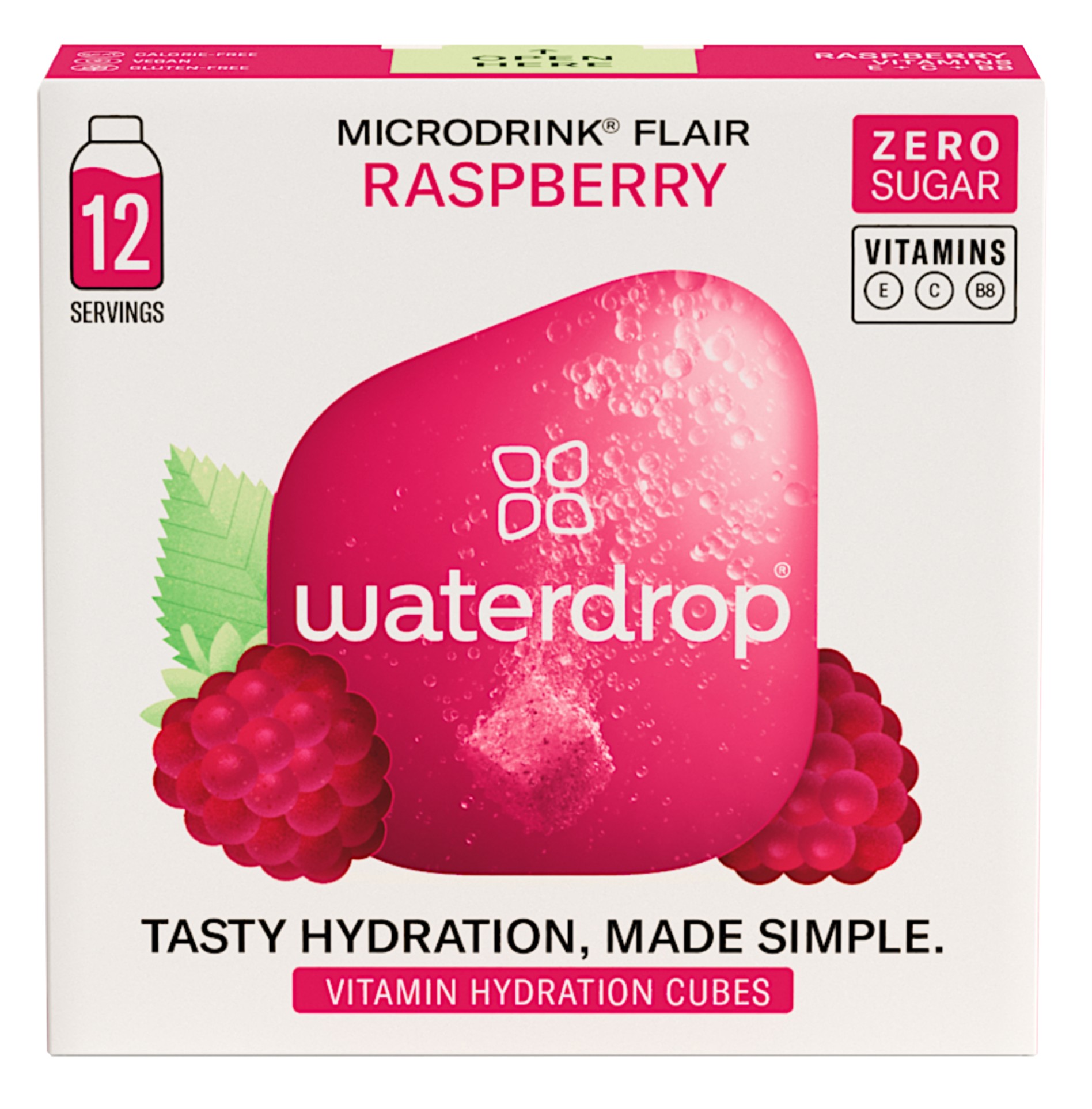 Šumivé kostky do vody Waterdrop Microdrink - Raspberry, příchuť malinová, 12 ks