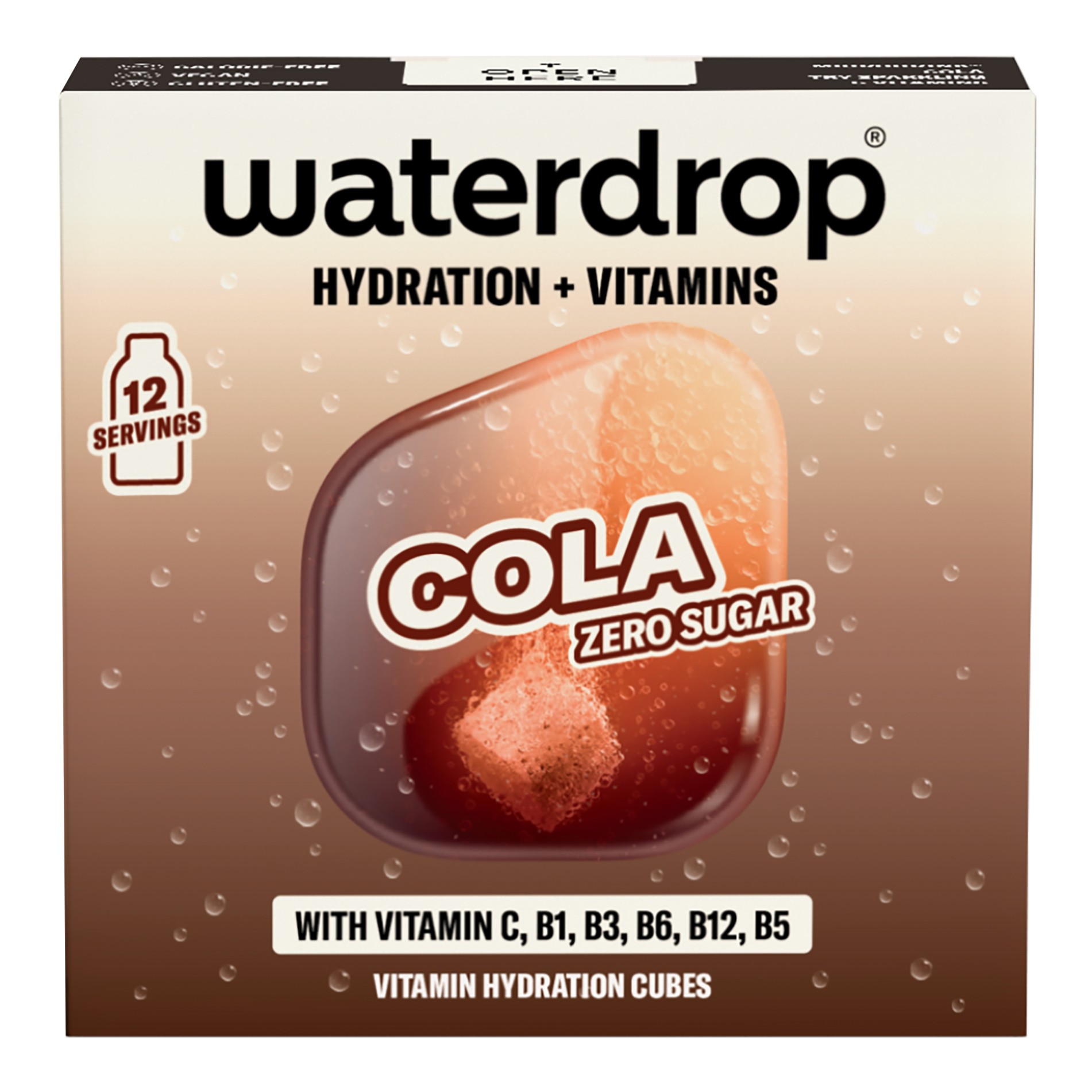 Šumivé kostky do vody Waterdrop Microdrink - Cola, bez cukru, 12 ks
