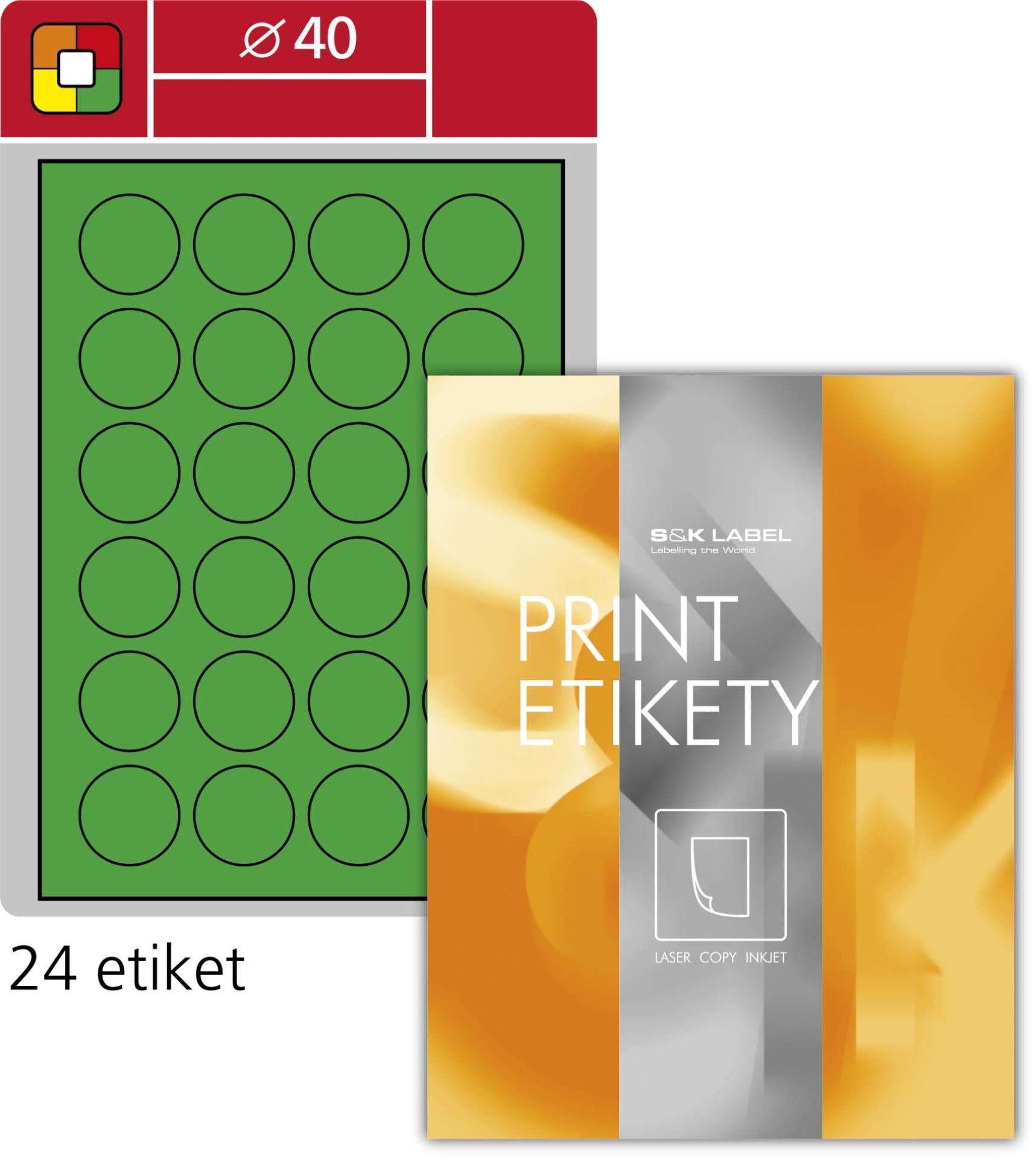 Samolepicí kulaté etikety SK Label - fluorescentní zelené, průměr 40 mm, 2400 ks
