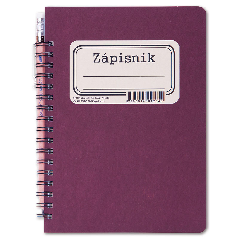 Zápisník Bobo Retro B6 s tužkou, linkovaný