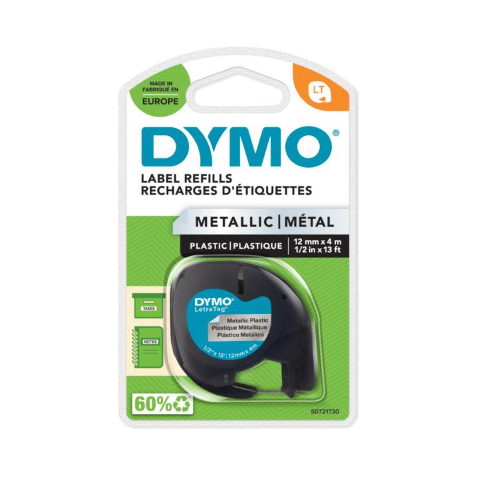 Levně Páska Dymo LetraTag - stříbrná, šířka 12 mm, návin 4 m, černé písmo (metalická)