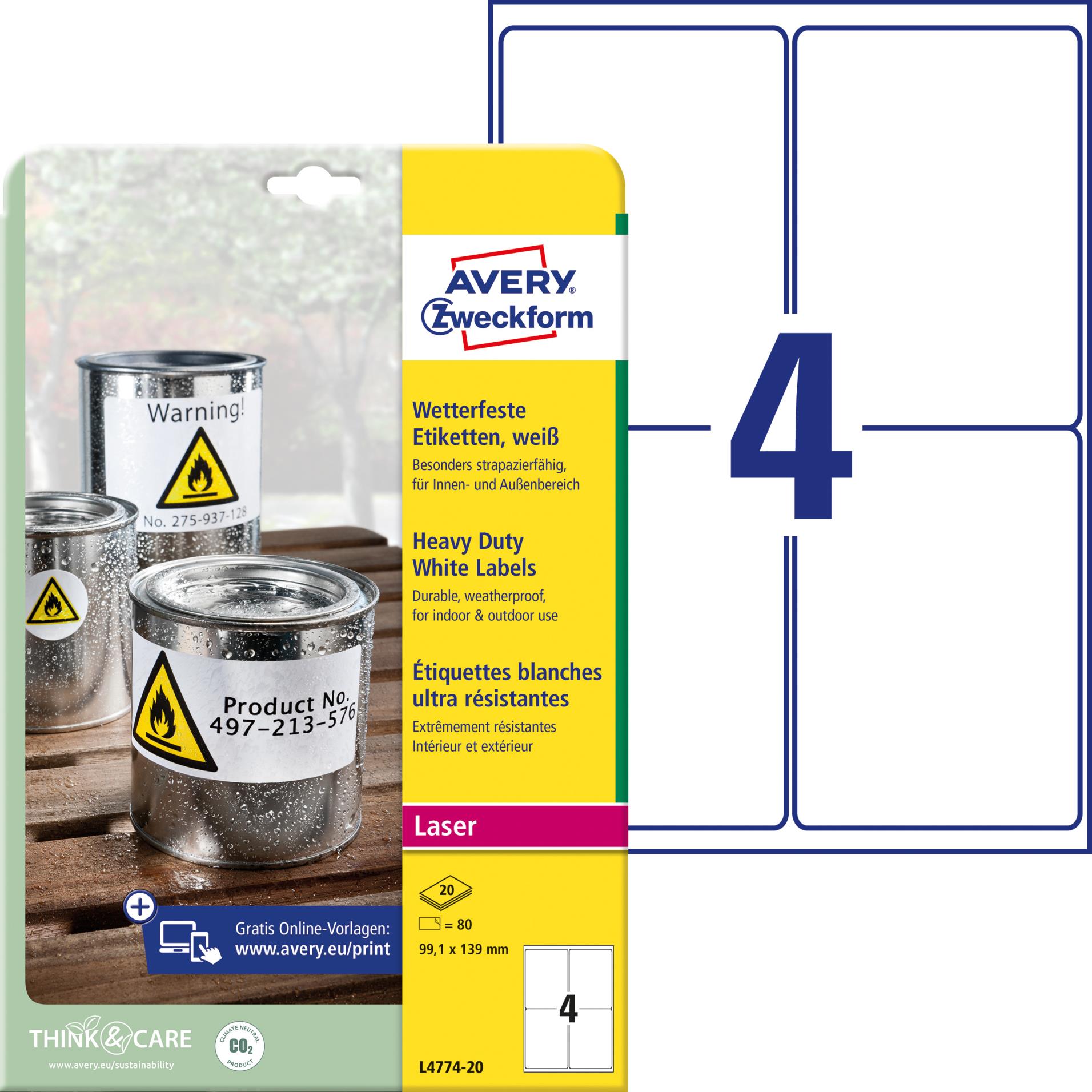 Levně Avery Zweckform Velmi odolné etikety, 99,1 x 139 mm, bílé, 80 ks