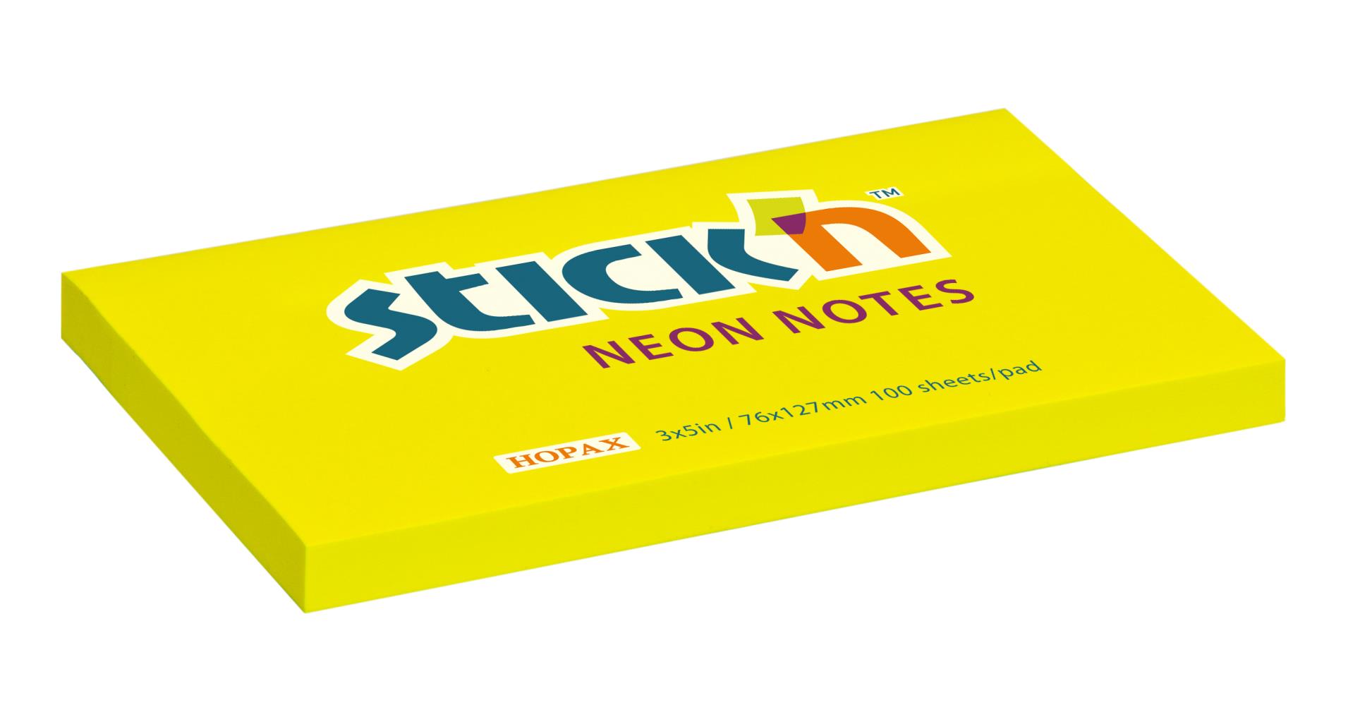 Bloček Stick’n by Hopax, 76 x 127 mm, neon. žlutý