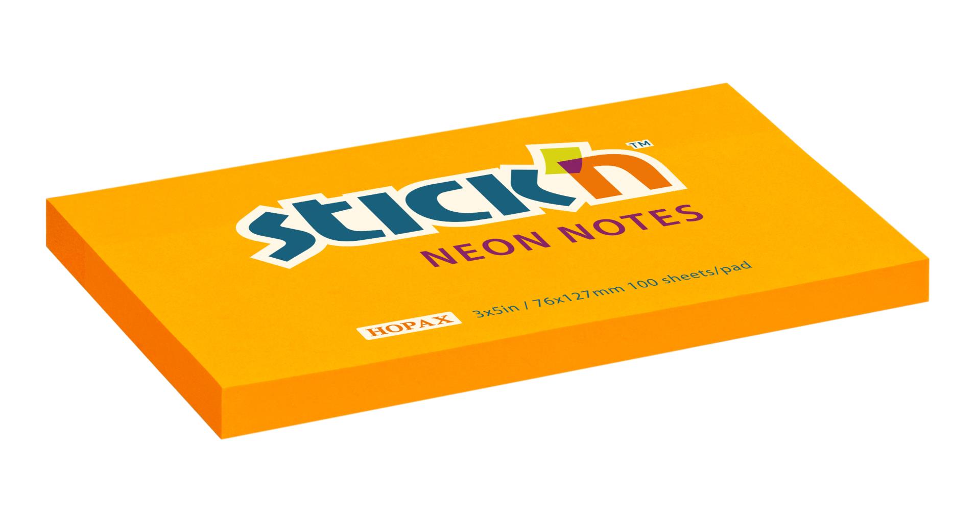 Bloček Stick’n by Hopax, 76 x 127mm,neon. oranžový