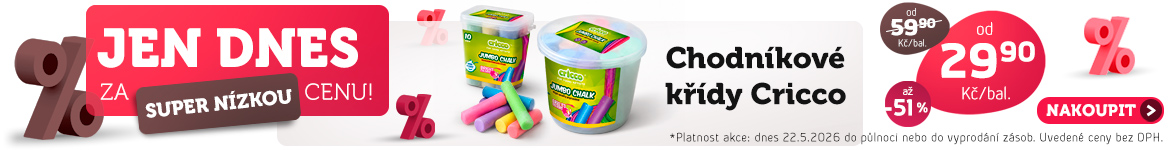 Jen dnes: Chodníkové křídy Cricco jen od 29,90 Kč/balení