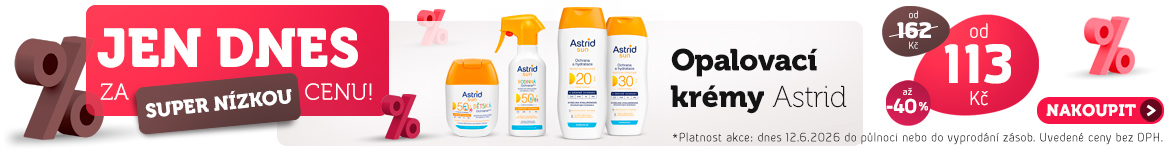 Jen dnes: Opalovací krémy Astrid jen za 113 Kč